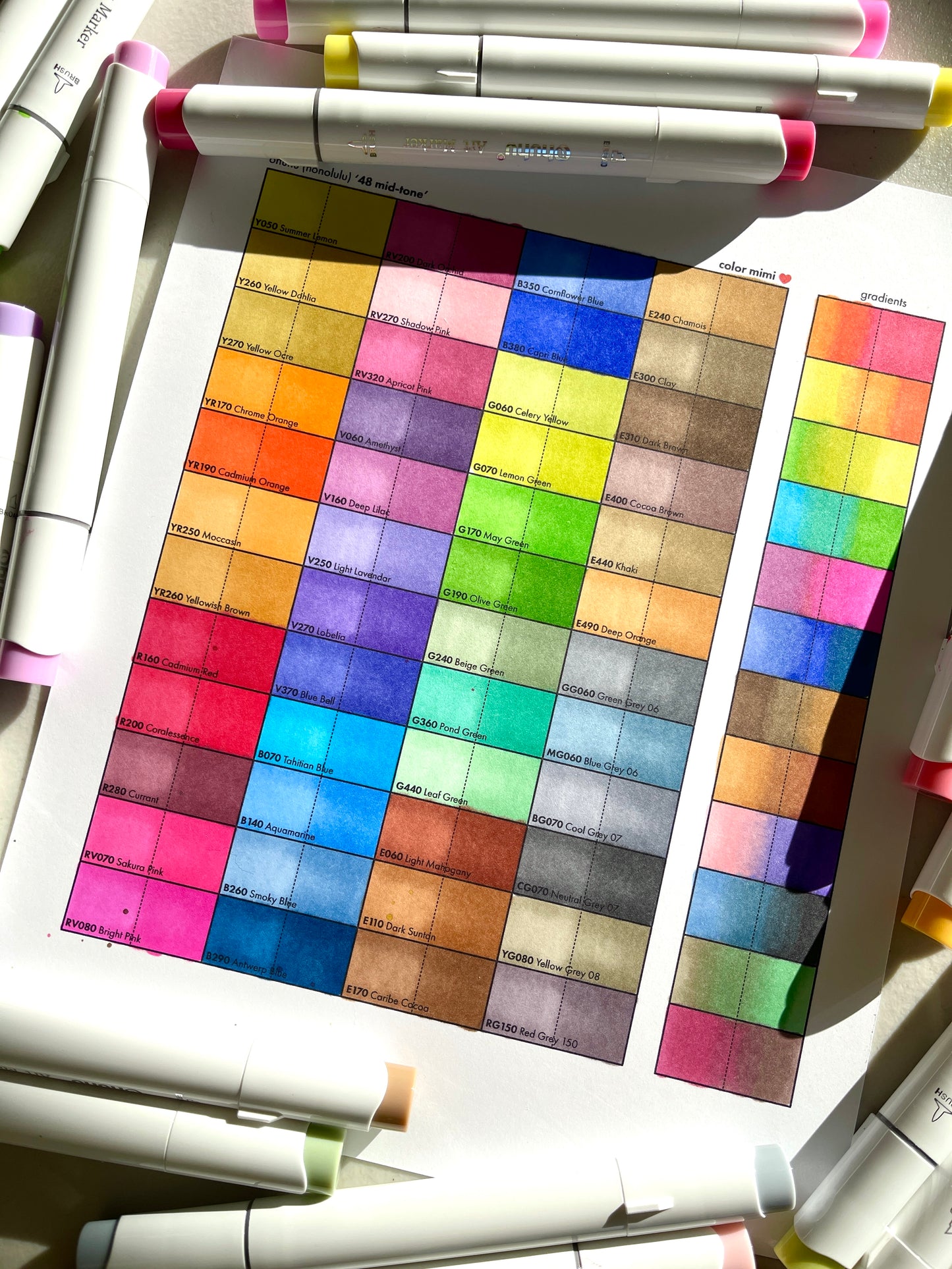 FREE Ohuhu 48 Mid Tone Swatch Template